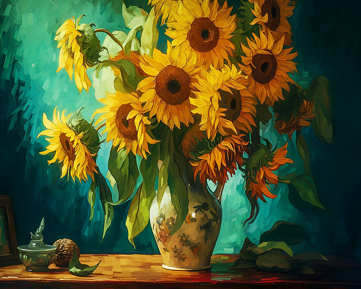 Sunflowers in a floral vase cross stitch kit for beginners