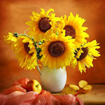 Sunflowers in a white jug with apples cross stitch kit for beginners