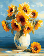 Sunflowers in a white vase cross stitch kit for beginners