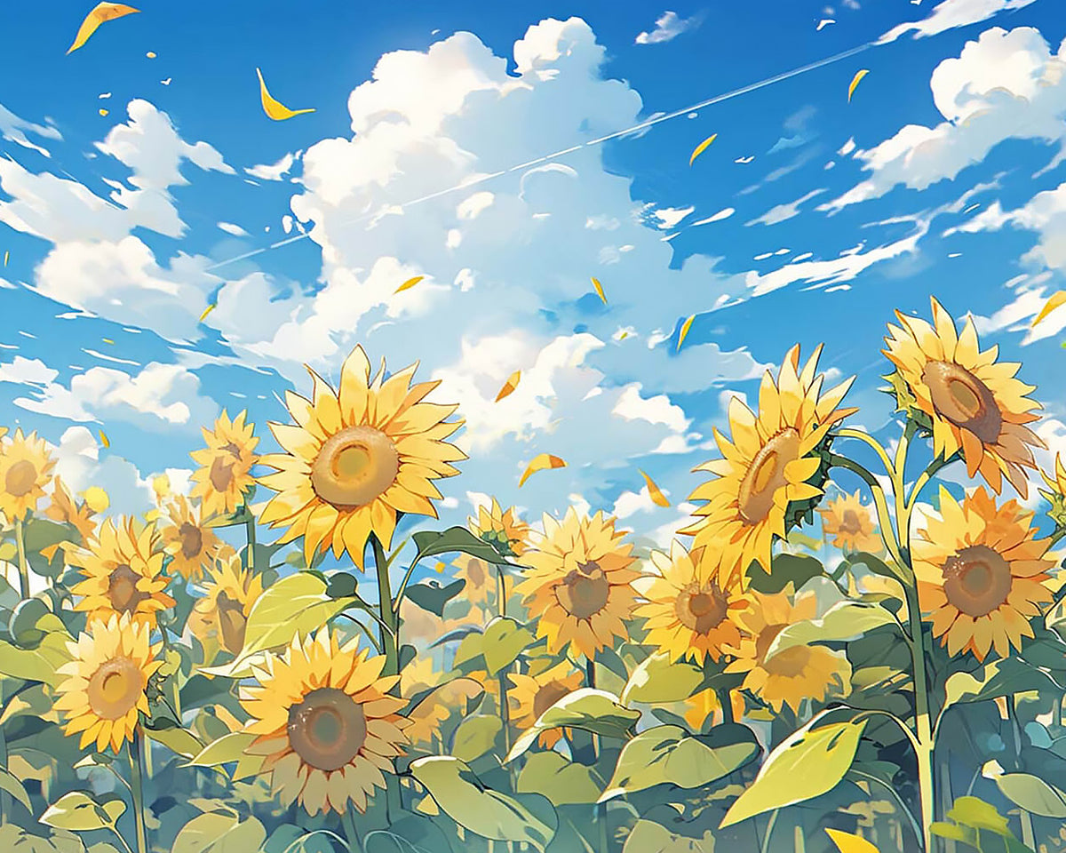Sunflowers under a summer sky cross stitch kit for beginners