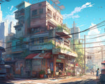 Sunlit asian street corner paint by numbers kit for beginners