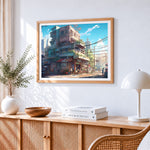 Sunlit asian street corner paint by numbers artwork displayed on wall as home decor