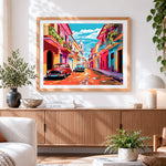 Finished sunlit colourful european alley] paint by numbers artwork displayed as home decor