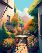Sunlit courtyard garden cross stitch kit for beginners