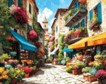Sunlit flower market street paint by numbers kit for beginners