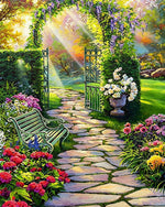 Sunlit garden path and bench paint by numbers kit for beginners