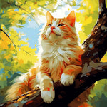 Sunlit ginger cat in a tree cross stitch kit for beginners