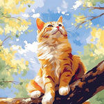 Sunlit ginger cat sitting in a tree cross stitch kit for beginners