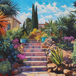 Sunlit mediterranean garden steps cross stitch kit for beginners