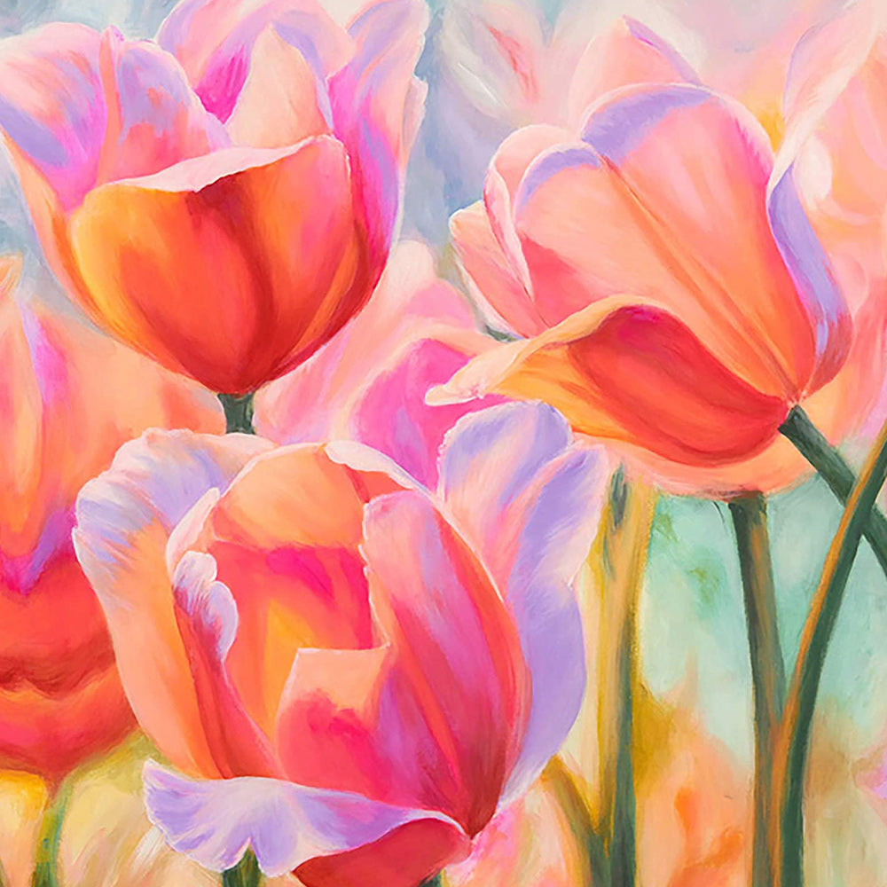 Sunlit pink and orange tulips paint by numbers kit for beginners