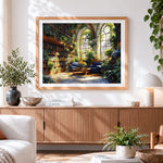 Finished sunlit reading room with plants paint by numbers artwork displayed as home decor