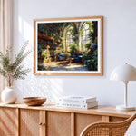 Sunlit reading room with plants paint by numbers artwork displayed on wall as home decor