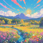 Sunlit valley with wildflowers cross stitch kit for beginners