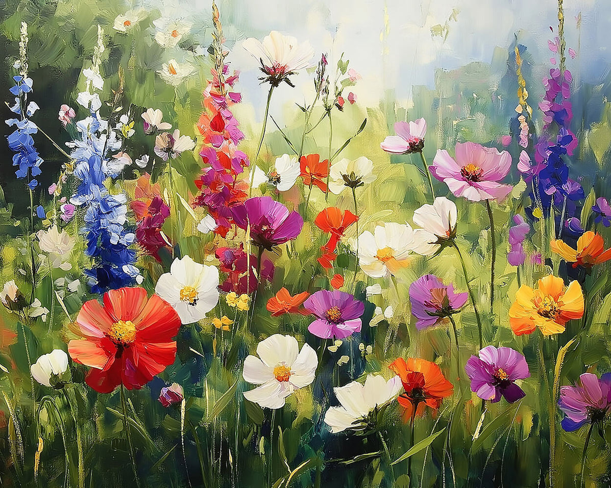 Sunlit wildflower meadow cross stitch kit for beginners