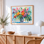 Sunmmer flowers in a glass vase paint by numbers artwork displayed on wall as home decor