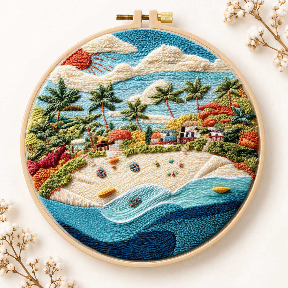 Sunny tropical beach embroidery kit