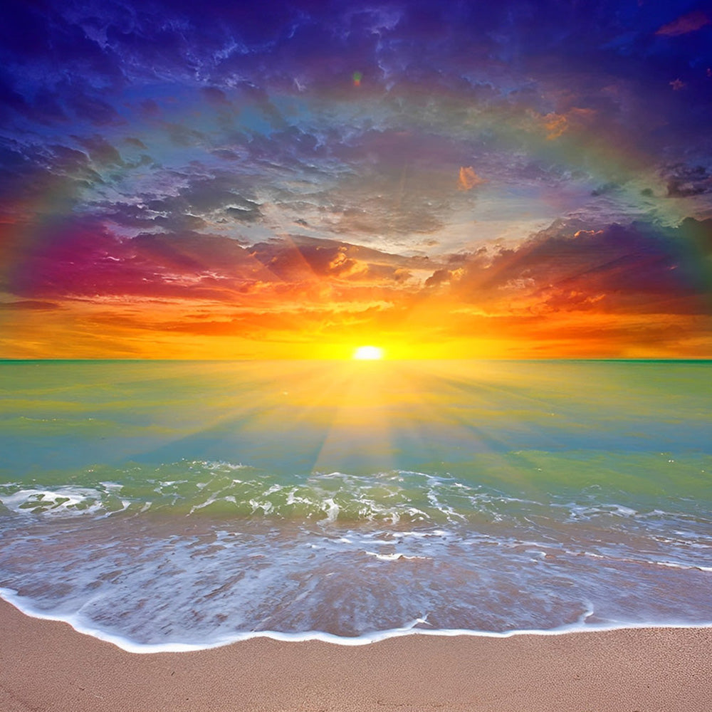 Sunrise over ocean with sunbeams cross stitch kit for beginners