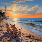 Sunset beach chairs and lighthouse cross stitch kit for beginners