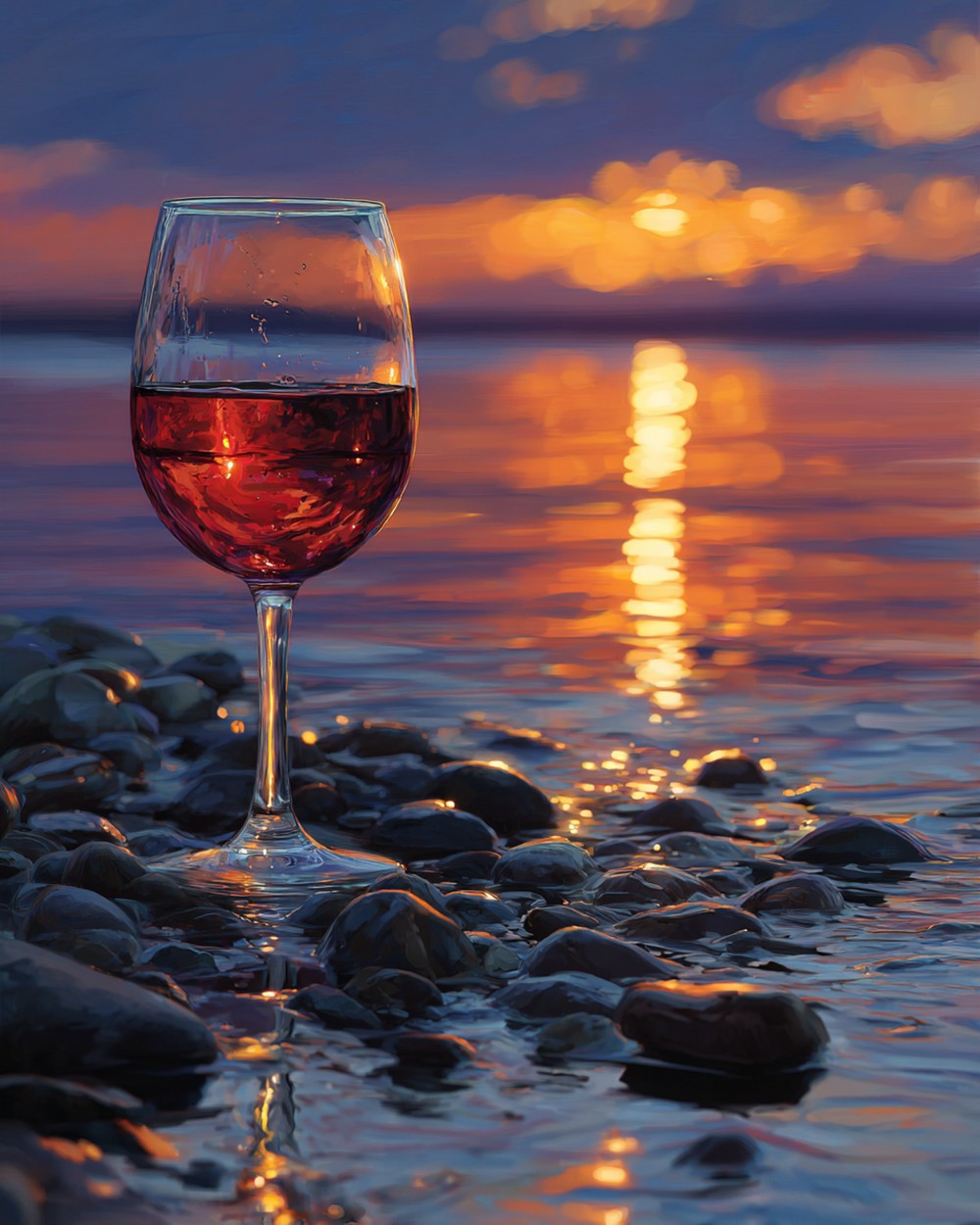 Sunset beach red wine glass cross stitch kit for beginners
