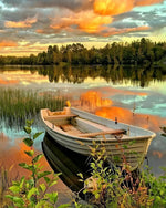 Sunset lake boat cross stitch kit for beginners