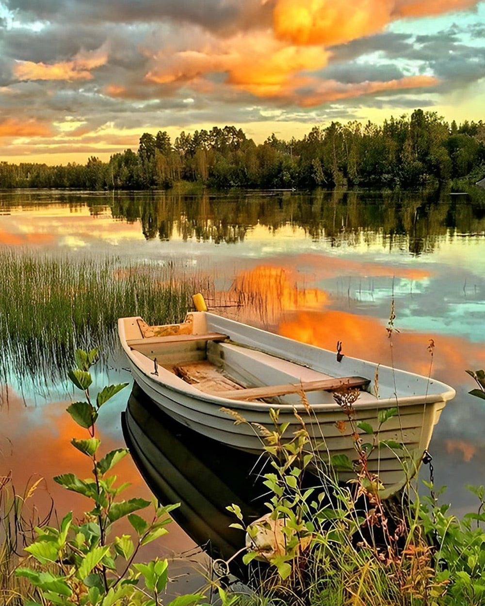 Sunset lake boat cross stitch kit for beginners