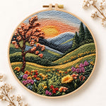 Sunset mountain bloom embroidery kit