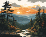 Sunset mountain valley cross stitch kit for beginners