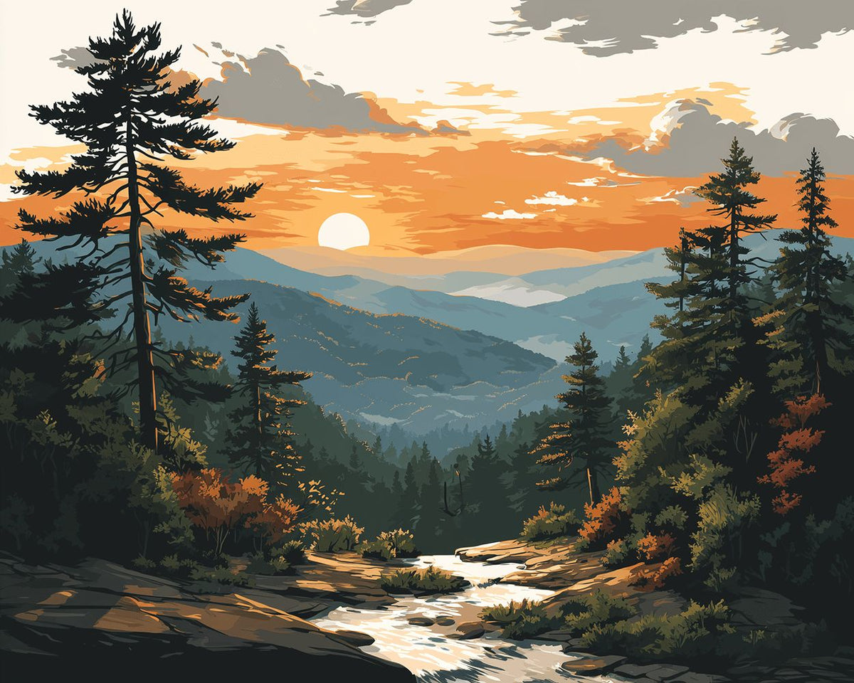 Sunset mountain valley paint by numbers kit for beginners