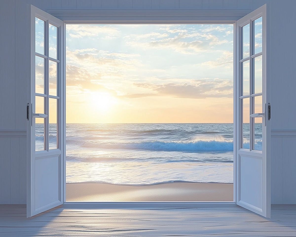 Sunset ocean view window paint by numbers kit for beginners