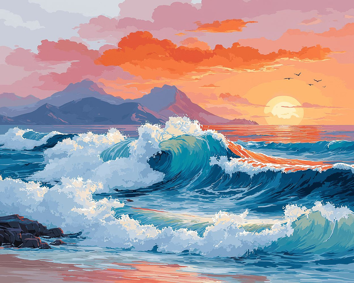 Sunset ocean waves cross stitch kit for beginners