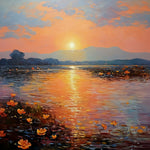 Sunset over a floral lake cross stitch kit for beginners