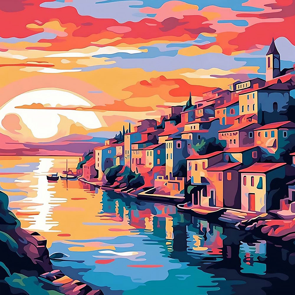 Sunset over burano island cross stitch kit for beginners
