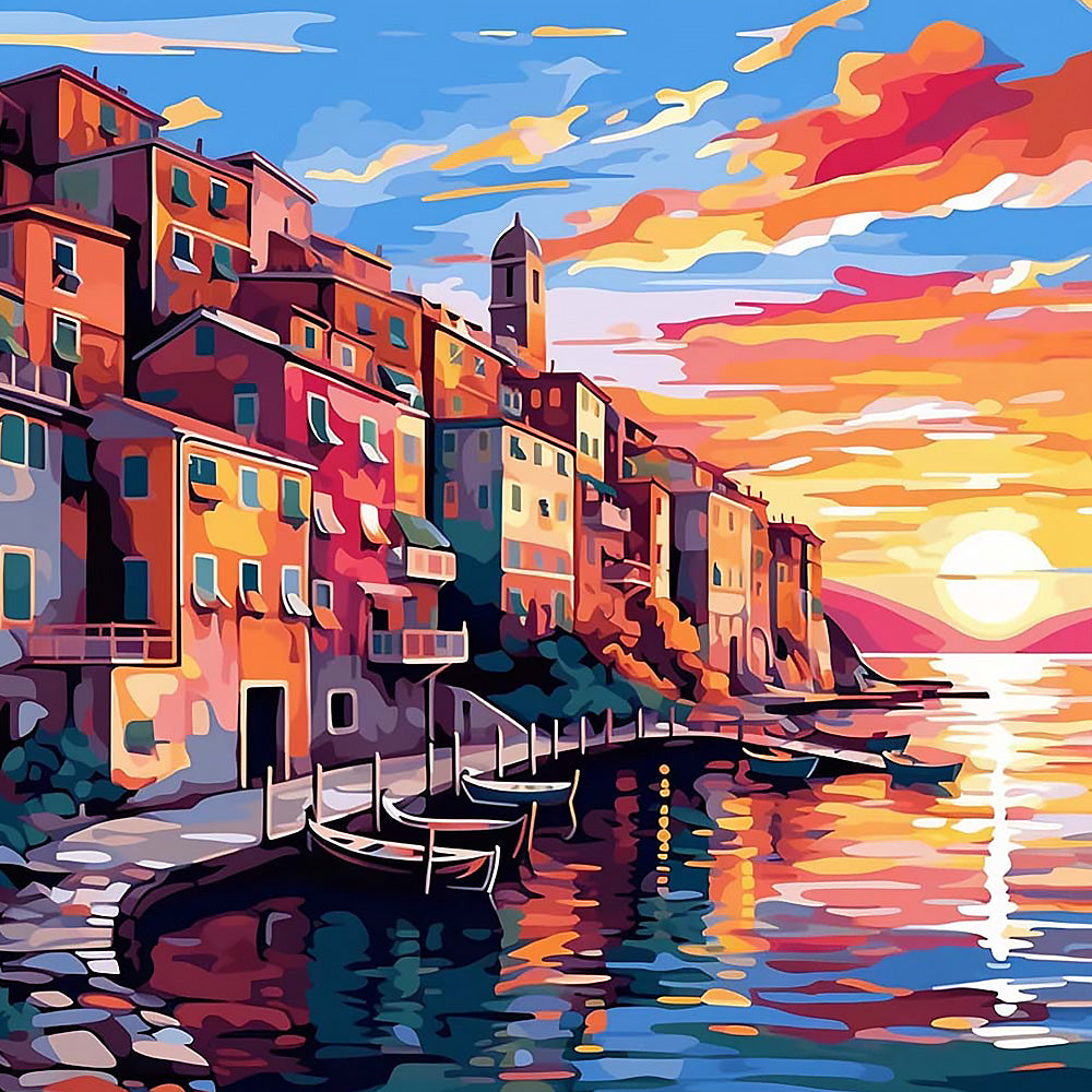 Sunset over cinque terre cross stitch kit for beginners