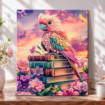 Sunset parrot and books pearl diamond painting kit for beginners