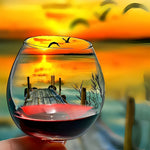 Sunset pier in wine glass cross stitch kit for beginners