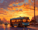 Sunset tram cross stitch kit for beginners