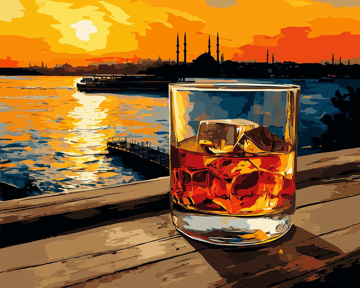 Sunset whisky glass cross stitch kit for beginners
