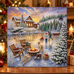 Sunset winter cabin scene pearl diamond painting kit for beginners
