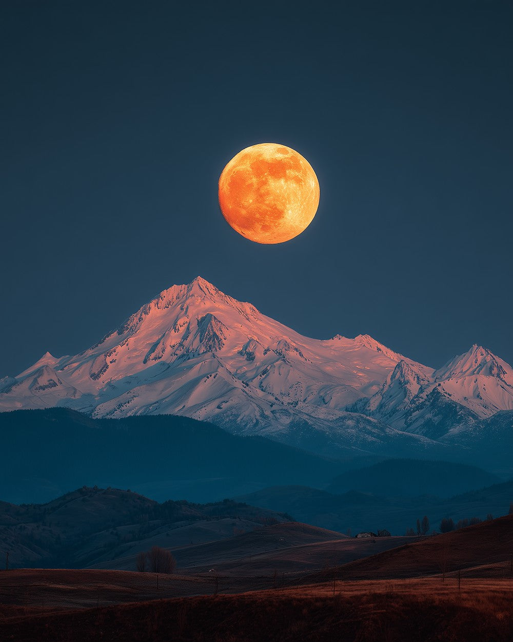 Super moon over snowy mountain cross stitch kit for beginners