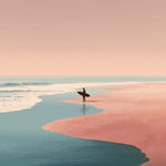 Surfer on a pink sand beach cross stitch kit for beginners