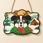Surprised reindeer dog paint by numbers door hanger finished design