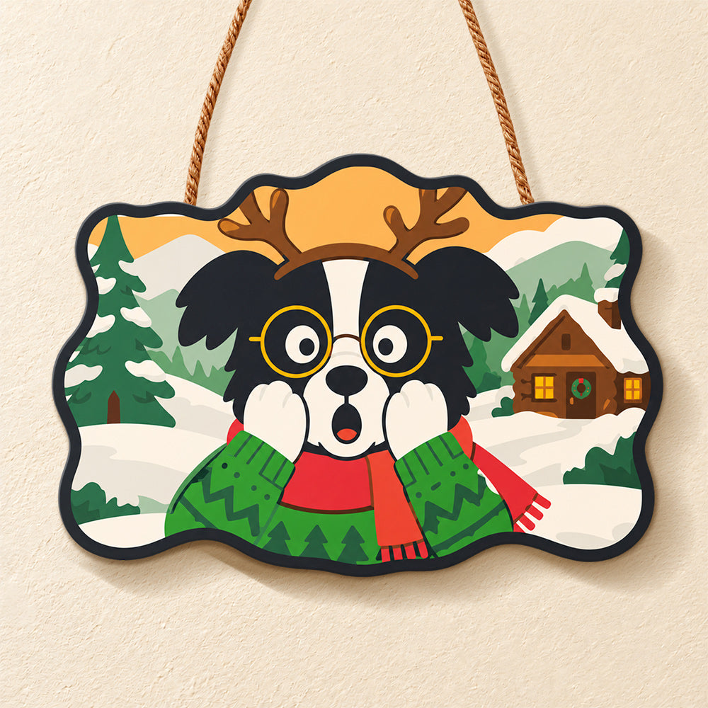 Surprised reindeer dog paint by numbers door hanger finished design