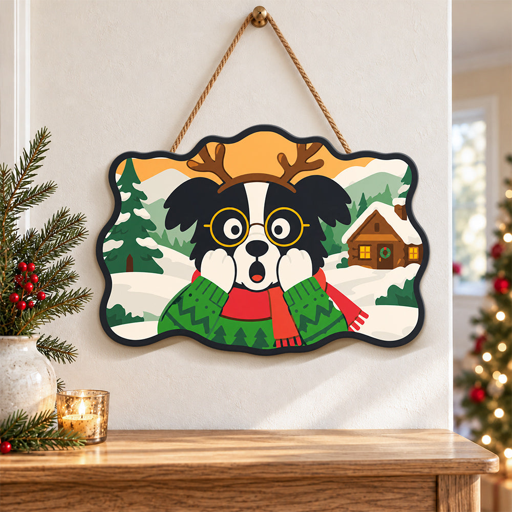 Surprised reindeer dog paint by numbers door hanger as indoor wall decor