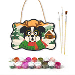 Surprised reindeer dog paint by numbers door hanger with paints and brushes
