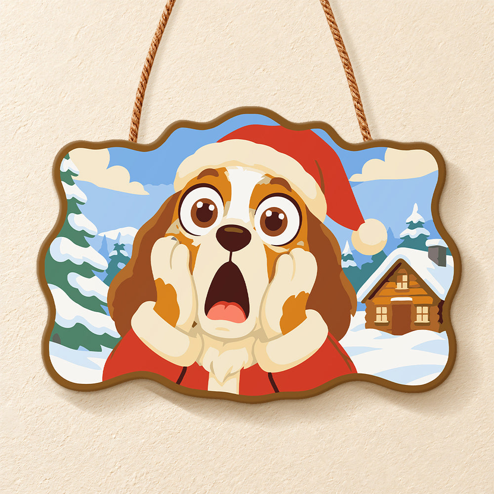 Surprised santa dog paint by numbers door hanger finished design