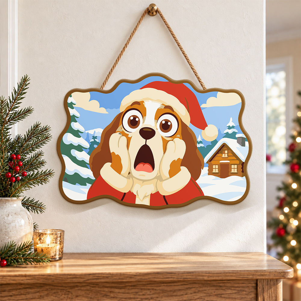 Surprised santa dog paint by numbers door hanger as indoor wall decor