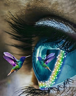 Surreal blue eye and a hummingbird paint by numbers kit for beginners