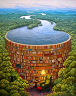 Surreal circular bookshelf pool cross stitch kit for beginners