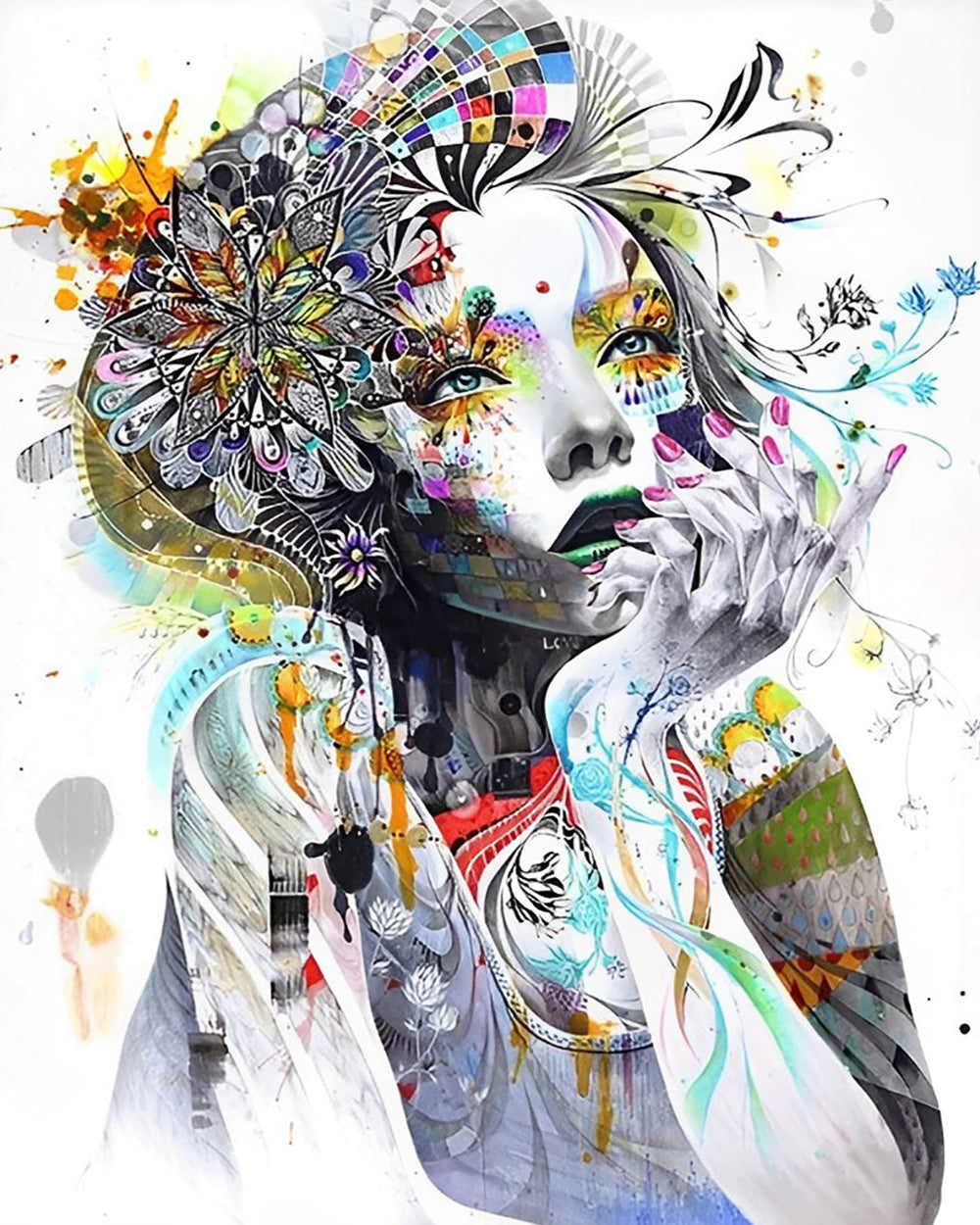 Surreal female portrait cross stitch kit for beginners