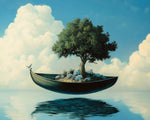 Surreal floating boat and tree paint by numbers kit for beginners